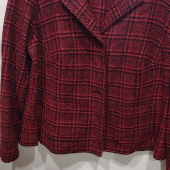 TALBOTS RED AND BLACK PLAID  WOOL AND VISCOSE BLAZER WOMEN'S 16W LIKE NEW - Picture 2 of 5